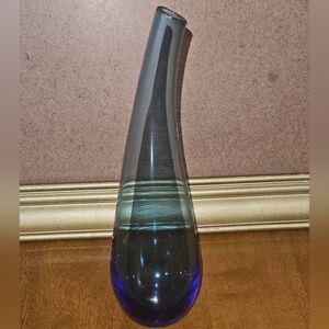 Vintage IKEA blue glass tear drop bud vase MCM era 9 1/2" tall MCM Z94